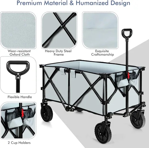 Vista 6 de S AFSTAR Carrito plegable de jardín, con mango ajustable y ruedas universales, carrito plegable resistente para material agrícola, juguetes, Gris