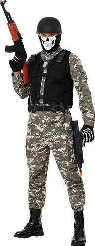 Vista 2 de Disfraz de soldado de batalla para hombre máscara de calavera disfraz del ejército de camuflaje