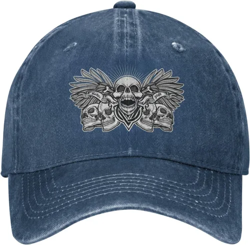 Vista 2 de Cowboy Hat Trendy Hats for Man and Women Djustable Four Season Outdoor Baseball Cap of Hell Skull with Angel Navy Blue