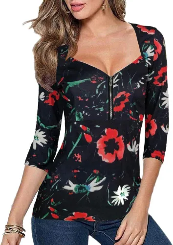 Vista 12 de Afibi - Blusa con cuello cuadrado y cremallera en la parte delantera para mujer