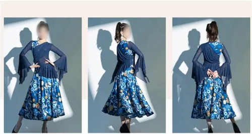 Vista 6 de DANN Flora - Disfraces de baile de malla, manga larga, vestido de baile de tango Foxtrot