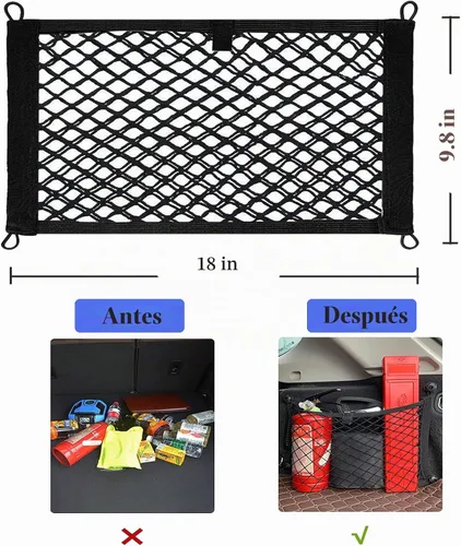 Vista 3 de Paquete de 2 redes de carga pequeñas con bolsillo de almacenamiento, red de malla elástica para automóvil, redes de carga automotrices, bolsa