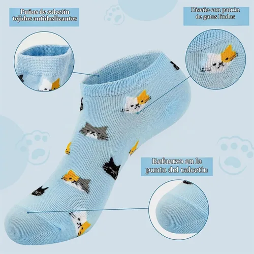 Vista 3 de Justay 5 pares de calcetines de gato - lindos calcetines de algodón de novedad divertidos con diseño de animales para tobillo para mujer, regalos