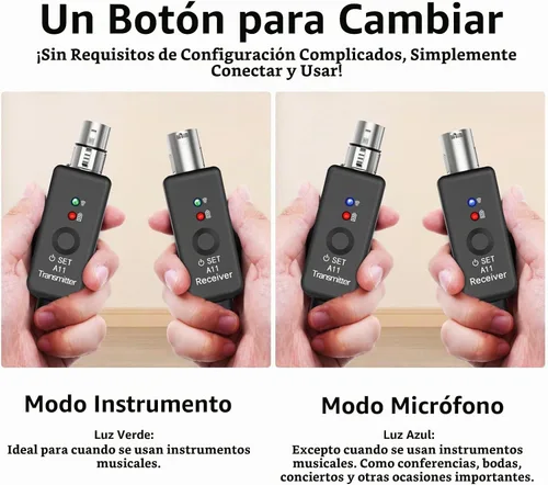 Vista 6 de Sistema de micrófono inalámbrico A11, transmisor y receptor XLR de 2.4 GHz para micrófono dinámico, mezclador de audio, sistema PA, rango de 100