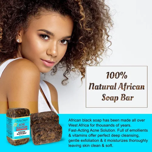 Vista 5 de It's Pure Natural Barras de jabón africanas negras con solución para el acné (paquete de 3) jabón orgánico crudo para cara y cuerpo, tratamiento