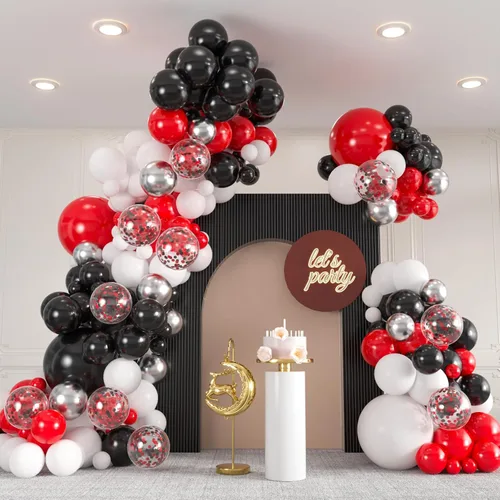 Vista 10 de 136 piezas de kit de arco de globos de color rosa eléctrico y negro con globos transparentes - 18/12/10/5 pulgadas de guirnalda gótica