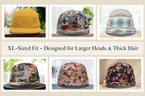 Vista 6 de Gorra de 5 paneles Diseños únicos multicolor Gorras para hombres y mujeres Grande o XL