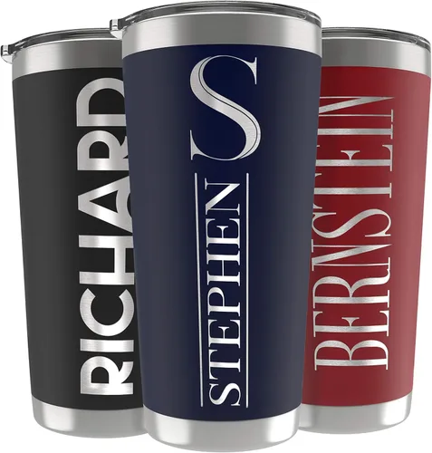 Vista 11 de Regalos personalizados para hombres, 30 onzas, vasos personalizados con tapa, azul marino, tazas de café de viaje aisladas, juego de popote