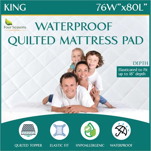 Vista 20 de Protector de colchón acolchado de tamaño individual, protector de colchón impermeable ajustable, cubrecolchón con parte superior acolchada, funda