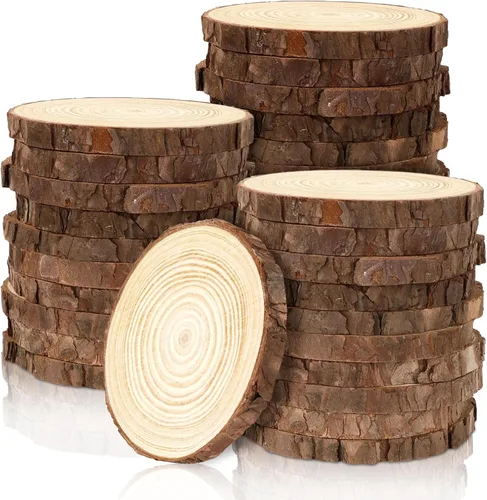 Vista 12 de FSWCCK Paquete de 6 rodajas de madera redondas naturales sin terminar, círculo de madera de 7-8 pulgadas, losas de madera grandes para centros