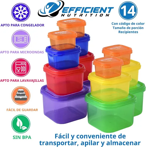 Vista 4 de Juego de recipientes de control de porciones (14 piezas) con guía completa + agenda de 21 días + libro electrónico de recetas sin BPA, sistema