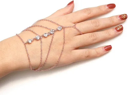 Vista 3 de Suyi - Pulsera con anillo, cadena y diamantes de imitación para mujeres y chicas