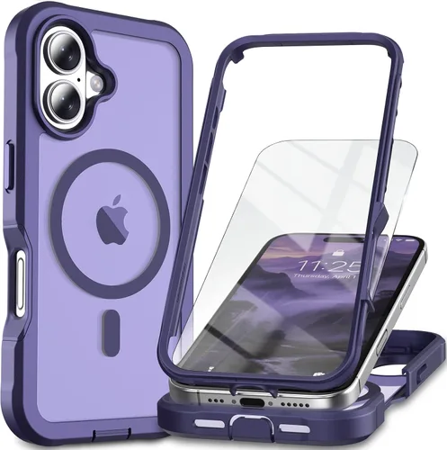 Vista 23 de Funda magnética para iPhone 13 Pro Max, protector de pantalla, compatible con MagSafe, protección contra caídas de grado militar, protección