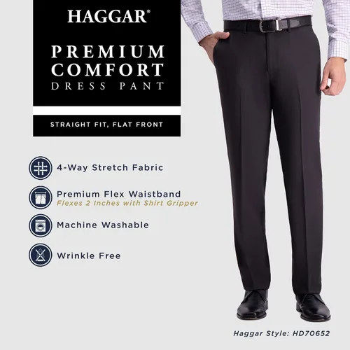 Vista 5 de Haggar Pantalones de vestir de alta calidad para hombre, ajuste recto, parte delantera plana, tallas regulares y grandes y altas