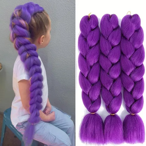 Vista 19 de Cabello trenzado de fibra sintética, tamaño jumbo, extensiones de cabello Kanekalon suave, color negro, (24 pulgadas, 3 piezas)
