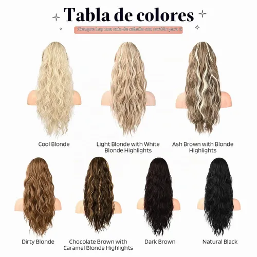 Vista 7 de FLUFYMOOZ Extensión de cola de caballo de 22 pulgadas, extensiones de cabello sintético ondulado largo y rizado para mujer