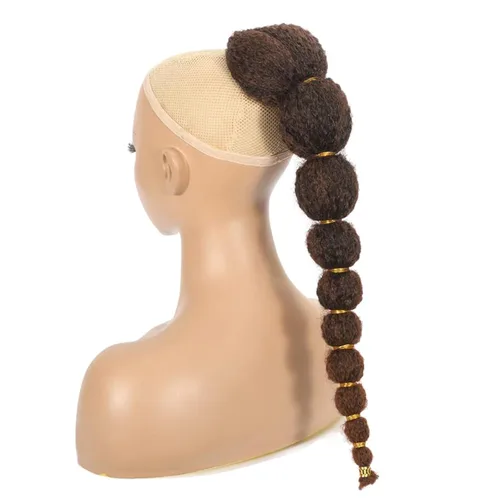Vista 15 de Extensión de cola de caballo afro rizada con burbuja para mujeres negras de 18 pulgadas de largo, cola de caballo con cordón natural negro, clip