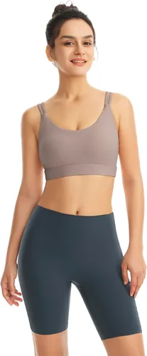Vista 5 de Sujetadores deportivos acolchados para mujer, brasier deportivo sexy de línea larga entrecruzada, brasier deportivo de soporte medio con tirantes