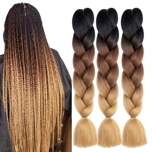 Vista 12 de Beige (613) Cabello trenzado 6 paquetes de extensiones de cabello sintético de 24 pulgadas, extensiones de cabello trenzado Jumbo Ombre trenzado