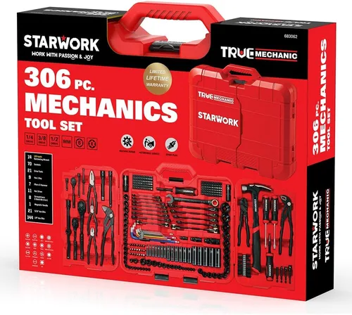 Vista 8 de STARWORK TRUE MECHANIC - Juego de herramientas mecánicas y juego de llaves de vaso de 306 piezas, kit de herramientas integral, juego