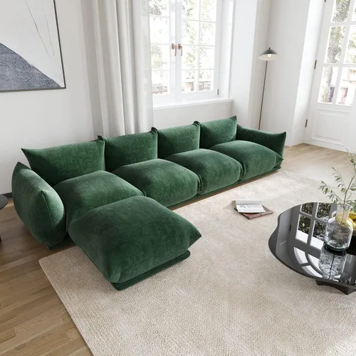 Vista 33 de WJShome - Sofá seccional modular, sofá de chenilla de 264 cm de lana minimalista, sofá convertible de 3 plazas, sofá de sala de estar ancho