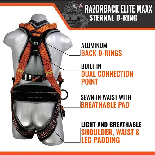 Vista 5 de Malta Dynamics Razorback Elite MAXX - Arnés de seguridad y kit de protección contra caídas con cinturón lumbar cosido y asas de rescate integradas