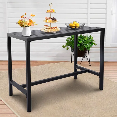 Vista 12 de Mesa de bar al aire libre, mesas de barra de altura de mostrador de patio, mesa de bar rectangular de 47 pulgadas para patio, jardín, balcón, junto