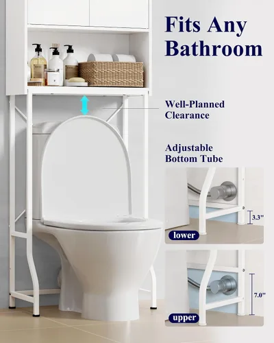 Vista 5 de Kitsure 68.1"H Over Toilet Storage Cabinet, Magnetic Door, Adjustable Shelf Blanco