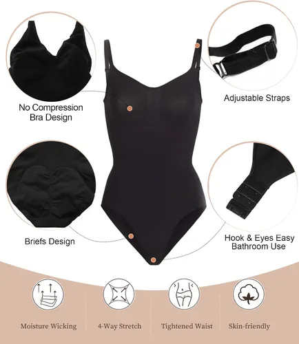 Vista 4 de SHAPERX - Body tipo faja moldeadora para mujer, con control de abdomen, sin costuras, para moldear la cintura, compresión del cuerpo