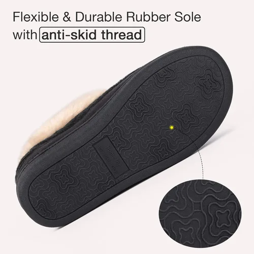Vista 5 de HomeTop Pantuflas de casa de espuma viscoelástica de punto trenzado para mujer con cuello de felpa mullida