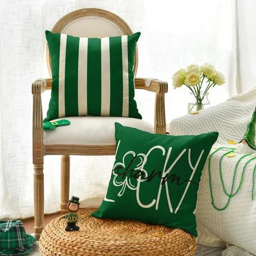 Vista 2 de AVOIN colorlife ST Patricks Day Lucky Charm - Juego de 4 fundas de almohada con diseño de trébol de whisky irlandés, 16 x 16 pulgadas, decoración