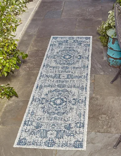 Vista 37 de Unique Loom Alfombra de la colección tradicional para exteriores, desgastada durante el tiempo (octágono de 5 pies y 3 pulgadas, azul/gris)