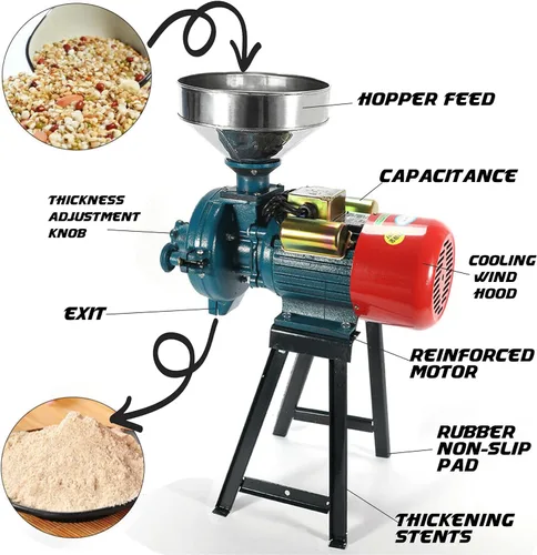 Vista 5 de H&ZT Molinillo eléctrico de maíz de 3000 W, molino de harina húmedo y seco de 110 V para arroz, maíz, trigo, café y grano, potentes cereales