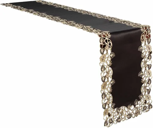 Vista 8 de DECOZEN Camino de mesa navideño de encaje dorado negro – Bufanda bordada para comedor y tocador para mesas de vacaciones, bodas y fiestas – 14 x 108