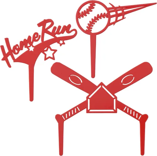 Vista 2 de DecoSet Home Run - Juego de béisbol para tartas, decoración de pasteles para cumpleaños o celebraciones de equipo, bates de béisbol, pelota y fotos