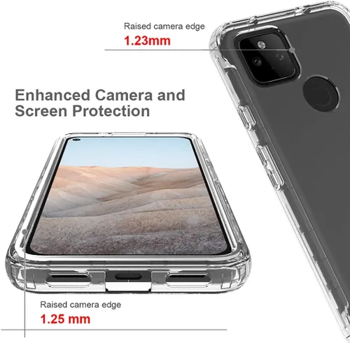 Vista 2 de Funda compatible con Google Pixel 5A 5G con protector de pantalla de vidrio templado, cuerpo completo, a prueba de golpes, transparente, flexible