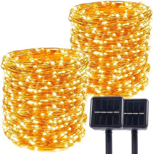 Vista 13 de Cadena de luces solares para exteriores, 100 pies, 300 LED, luces solares de hadas impermeables, botón de 8 modos, cadena de luces solares