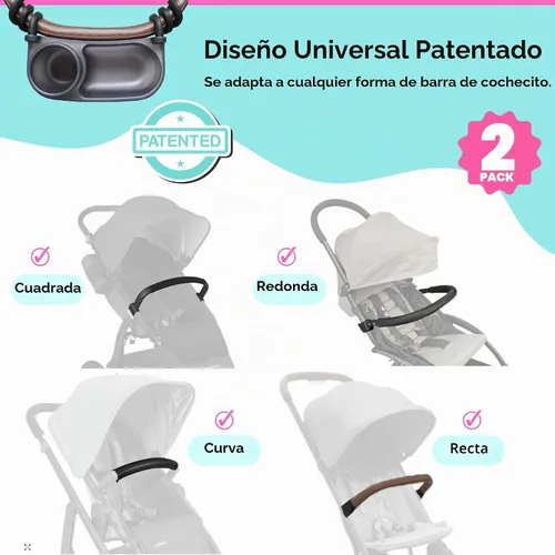 Vista 5 de Bandeja universal para refrigerios para cochecito, soporte para tazas, paquete de 2 barras de parachoques