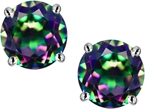 Vista 9 de Star K Sterling Silver Round 7mm Simulated Yellow Sapphire Earrings Studs Ópalo creado