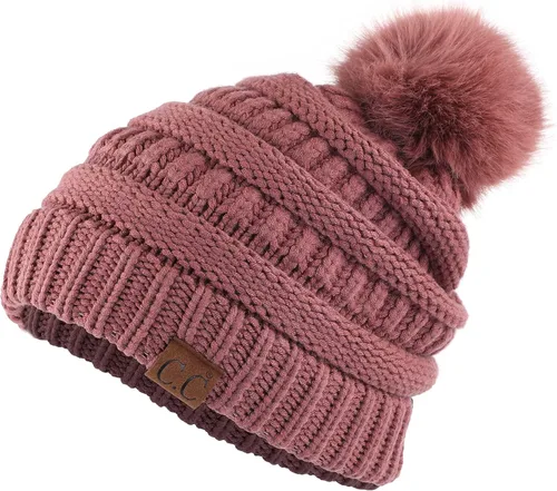 Vista 37 de Gorro unisex liso con pompón y ribete (HAT-43) de C.C Hatsandscarf Exclusives Marfil