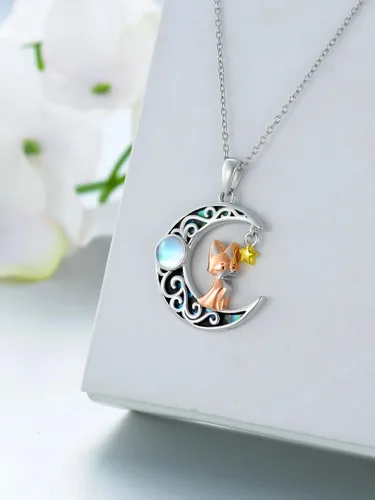 Vista 4 de POTOPYY Collar de plata de ley S925 con zorro, collar de zorro con circonita de buena suerte, animales, zorro, regalo para mujeres, niñas, mamá