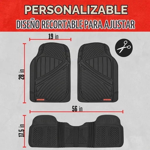 Vista 6 de Motor Trend FlexTough Performance - Alfombrillas de Goma para Auto de Todo Clima con Revestimiento de Carga – Juego Completo de Alfombrillas