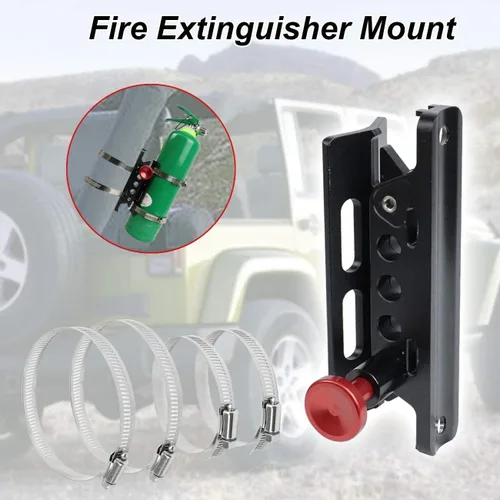Vista 5 de Barra antivuelco de liberación rápida para extintor de incendios, soporte de montaje para extintor compatible con Jeep Wrangler Gladiator Ford
