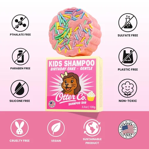 Vista 6 de Otter co. Kids Gentle Birthday Cake - Champú para niños pequeños sin lágrimas, sin sulfatos y no tóxico, fabricado con ingredientes orgánicos