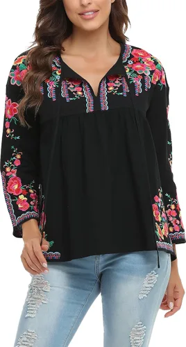 Vista 5 de YZXDORWJ Camisa bordada mexicana para mujer