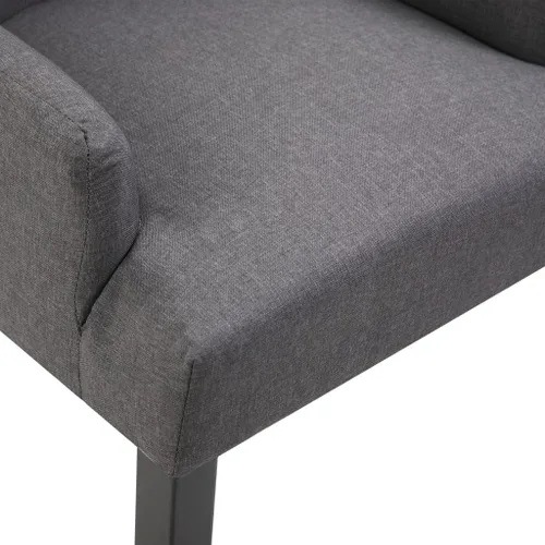 Vista 7 de Silla de comedor de tela gris oscuro con reposabrazos, marco de madera de roble, silla de acento moderna para cocina, comedor, muebles de granja