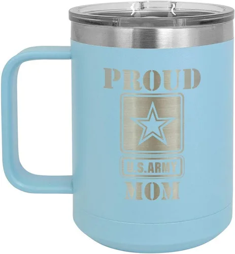 Vista 19 de PROUD ARMY MOM BLACK Taza de café de 15 oz con tapa deslizante Taza de café de viaje aislada Ideas de regalos del día de la madre de hijo o hija