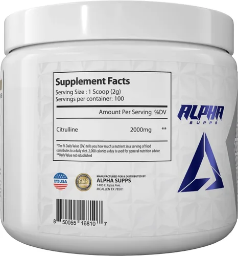 Vista 3 de Alpha Supps L-Citrulina en polvo sin sabor citrulina pura para hombres y mujeres - cero rellenos - apoya la resistencia y la recuperación muscular