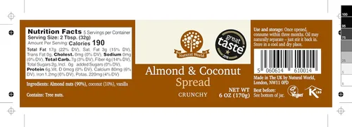 Vista 5 de Nutural World - Crema crujiente de almendras y coco 6 oz (170g) - Ganador del premio Great Taste