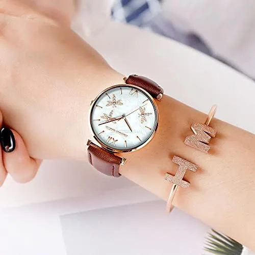 Vista 9 de Hannah Martin - Reloj de libélula para mujer vestido de lujo de cuarzo para mujer caja de embalaje de regalo para mujer